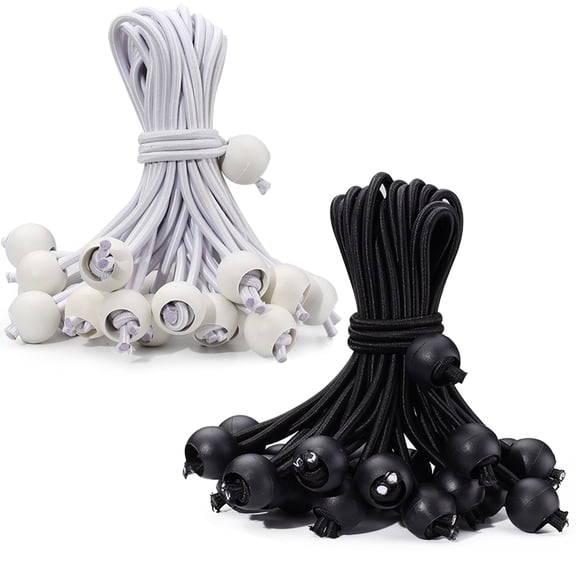 50 Pack Ball Bungee Cords Heavy Duty, 6" Bungee Cords with Balls, Elastic Tarp Straps  Canopy Tie Downs for Camping Tent Shelter Umbrella Outdoor Replacement (Black, White)