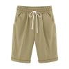 Plebaso Women's Knee Length Shorts Drawstring Casual Shorts with Pockets Solid Color Summer Beach Shorts