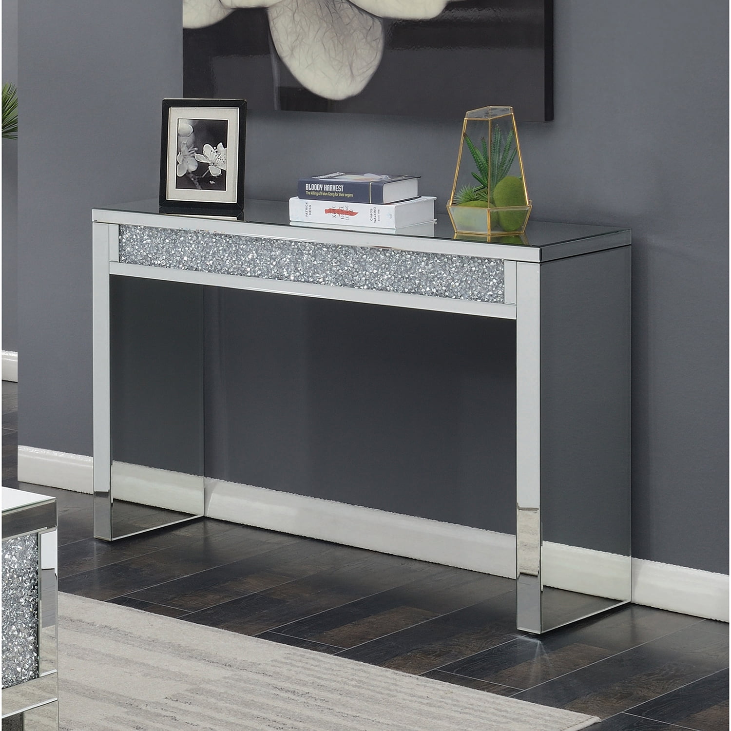 Layton Rectangular Sofa Table Silver and Clear Mirror - Walmart.com
