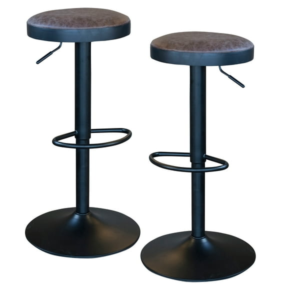 AmeriHome Backless Bar Stool Set Adjustable Height with Brown Faux Leather Finish Top for Kitchen, Bar, Garage, Office