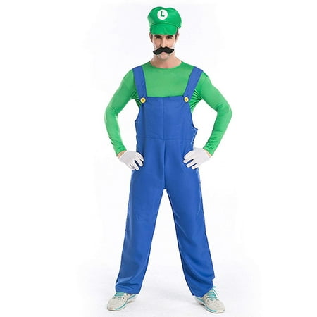 Adult Men's Super Plumber Brothers Game Costume 5 Piece Set (X-Large,