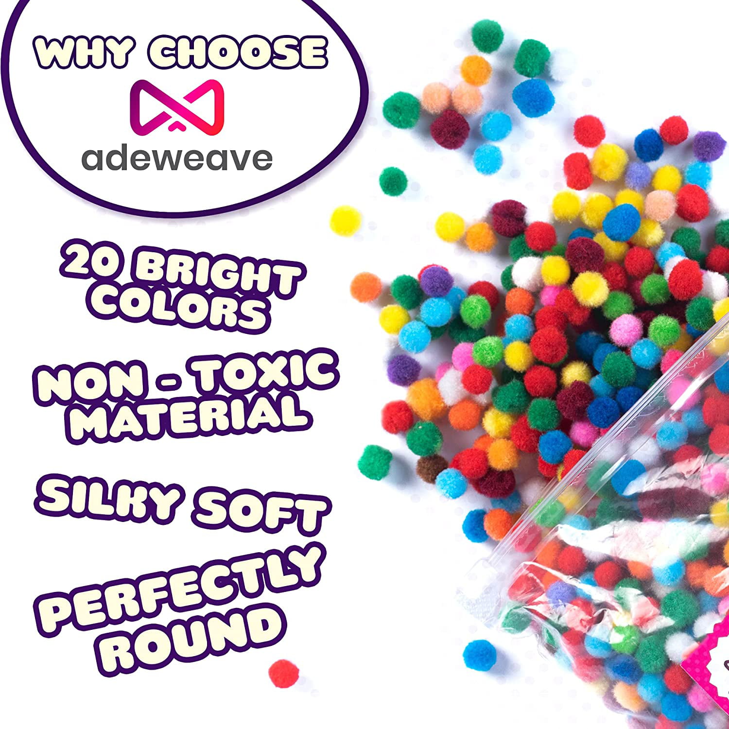 Adeweave 1.5 inch 100 Pom Poms - Multicolor Pompoms for Crafts in Assorted Colors Soft and Fluffy Large Pom Poms for Crafts in Reusable Zipper Bag