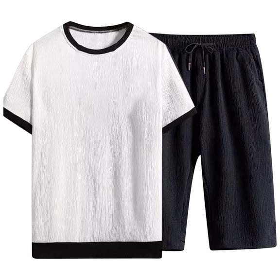 Gyexs Short Sets for Men Casual Summer 2 Piece Set Crew Neck T Shirt Shorts Beach Holiday Suit Sets with Pockets White, Size XXL