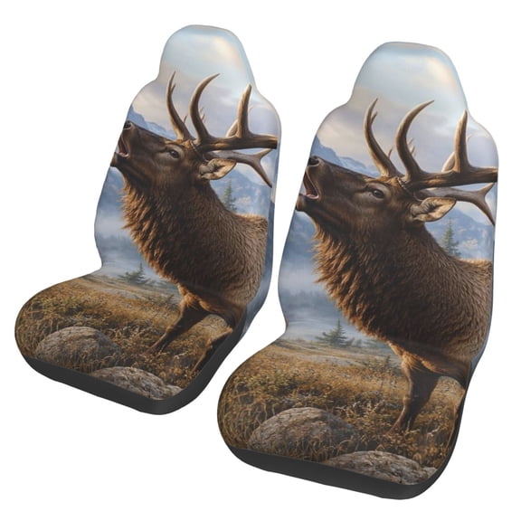 Majestic Elk Bugling In The Mist Decor Car Seat Cover 2 Pcs Auto Front Bucket Seats Protector Cushion Universal Vehicle Truck SUV