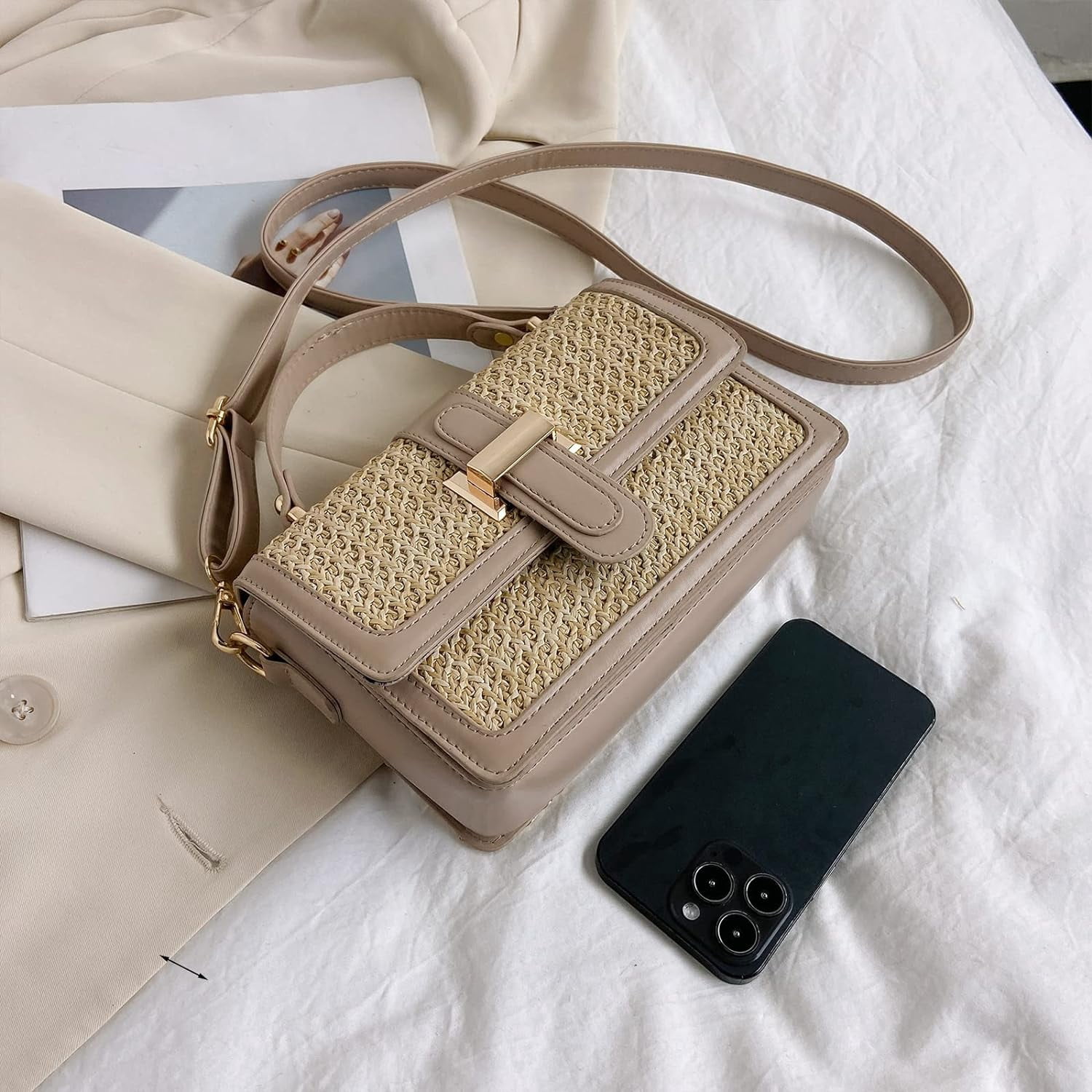 Kukuzhu Straw Crossbody Bags for Women, Summer Straw Purses and Handbags Shoulder Clutch Bag for Vacation
