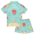 thumbnail image 2 of FORMRS Kids Short Sleeve Top and Pants Pajama Set Unisex Satin 2-Piece Sleepwear, Sizes 13-14Y, Blue Beach Pattern, 2 of 8