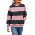 thumbnail image 6 of Trikvn Women's Wide Striped Pullover Sweatshirts Crewneck Long Sleeve Tops Fall Casual Basic Shirts with Pockets Loose Fit Comfy Y2K Loungewear Activewear Blouses, 6 of 7