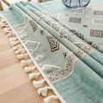 thumbnail image 5 of Stitching Tassel Square Tablecloth Heavy Weight Cotton Linen Table Cover for Dining Room Kitchen Home Tabletop Decoration, 55 x 55 Inch, Green, 5 of 6