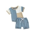 thumbnail image 2 of Musuos Toddler Boy Girl Summer Clothes 3 6 12 18 24M 3Y Contrast Color Short Sleeve T-Shirt with Solid Color Shorts Casual 2Pcs Outfit, 2 of 10