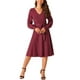 thumbnail image 1 of Vestido de punto de manga larga con cuello en V y cintura atada para mujer INSPIRE CHIC, plisado, estilo A, color rojo vino, talla M, 1 of 1
