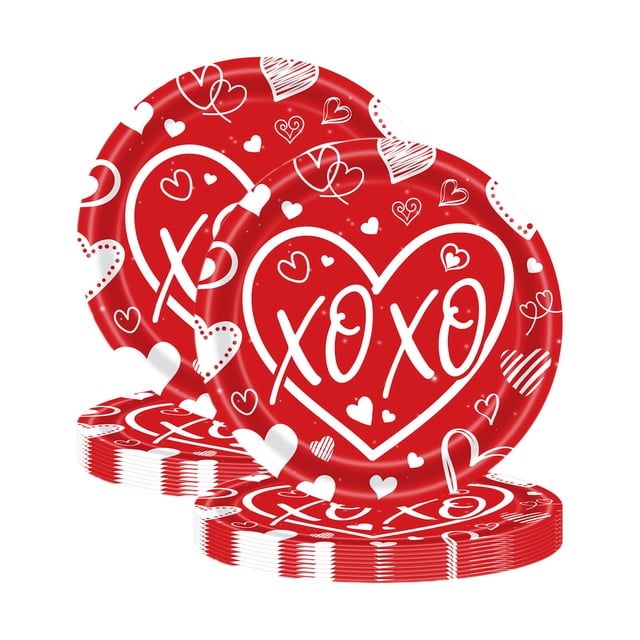 SLYNSHome 20 Pcs Assiettes de la Saint-Valentin Fournitures de Fête, Assiettes en Papier Cœur Rouges de 7 Pouces, Assiettes Jetables Cœur d'Amour pour Souper Dessert Vaisselle pour Anniversaire Mariage