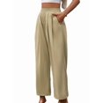 thumbnail image 2 of Women'S Casual Pants Loose Drawstring High Waist Wide Leg Beach Pants with Pockets Apricot S, 2 of 9