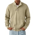 thumbnail image 2 of Liuinsasek Men's Stand-Up Collar Pullover Sweatshirt Button Semi-open Top Solid Color Casual Basic Versatile Clothes for Winter, 2 of 6
