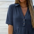thumbnail image 7 of WRFWUL Womens Cotton Linen Shirt Dress Collared Short Sleeve Tiered Casual Mini Dress Loose Fit Summer Tunic Dress for Beach Vacation, 7 of 7