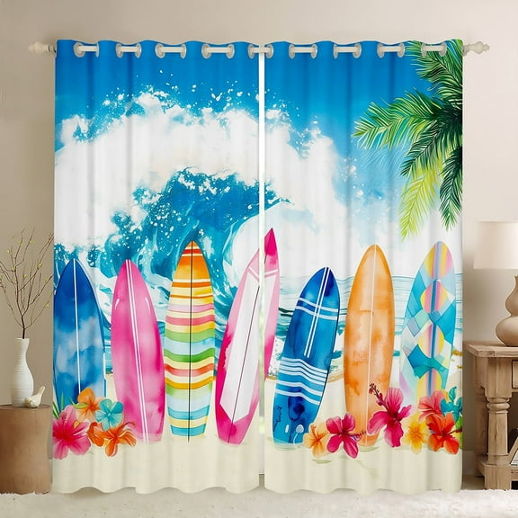 Erosebridal Sea Surfing Curtains for Living Room,Ocean Beach 30%-50% Blackout Curtains Set of 2 (38x45),Curtains Pack of 2 (38x45),Floral Decoration