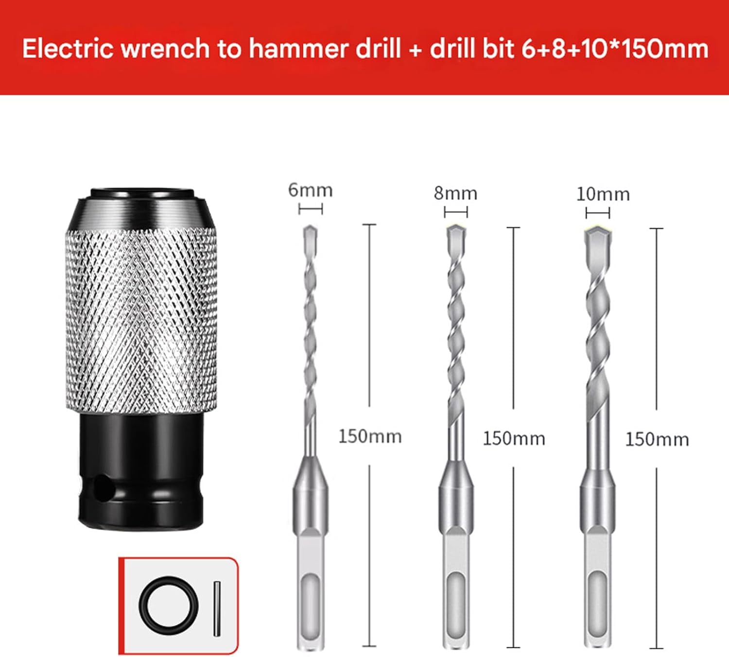Electric Hammer To Drill Converter, Rotary Hammer Adapter with 4 Impact Drill Bits Set for Concrete Brick Stone Drilling