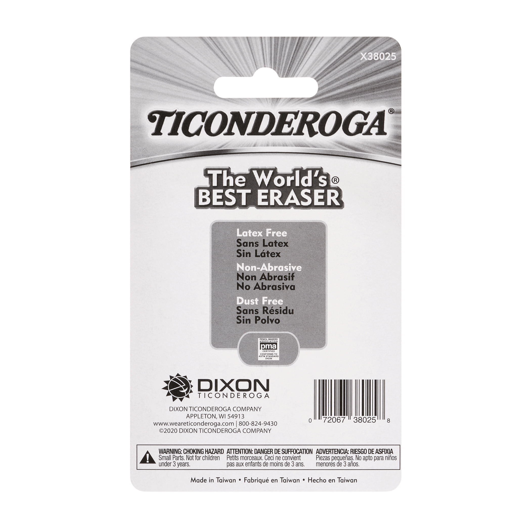 Ticonderoga Wedge Cap Erasers, White, 25 Per Pack, 12 Packs