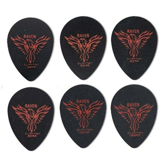 Raven Small Teardrop Guitar Picks, Black - 0.80 mm - 72 Pieces