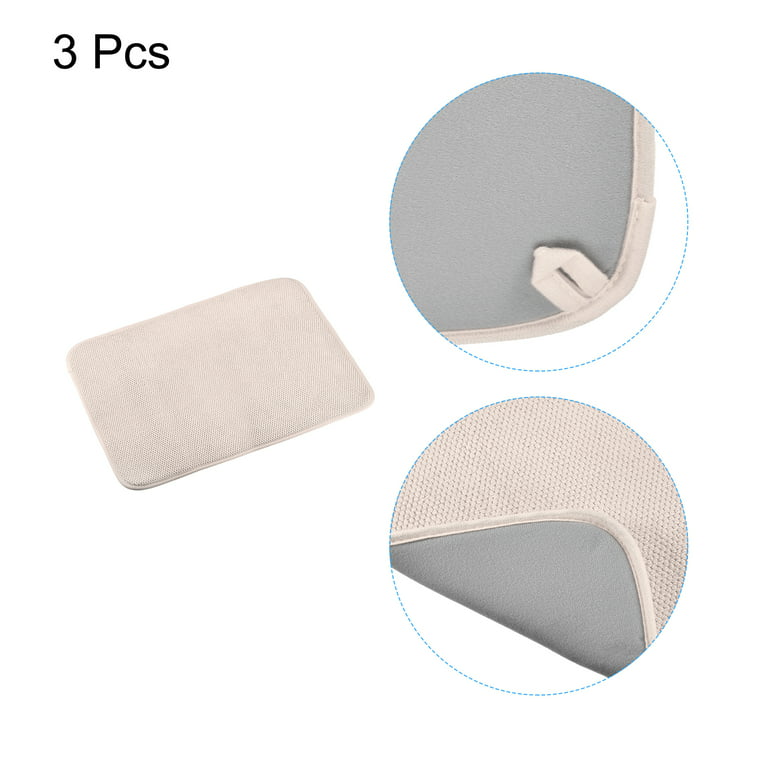 Uxcell Dish Drying Mat 3pcs, Absorbent Microfiber Dishes Drainer Mats Table  Mat for Countertop, Dish Drying Pad-Beige
