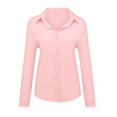 thumbnail image 4 of Womens Linen Button Down Shirts Loose Fit Long Sleeve Collared Blouse Casual V Neck Tops Outfits Pink XL, 4 of 5