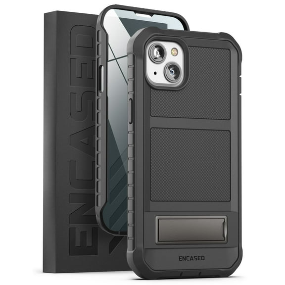Encased Falcon Designed for iPhone 14 PLUS Case with Kickstand, Protective Built-in Screen Protector with Metal Stand Phone Case