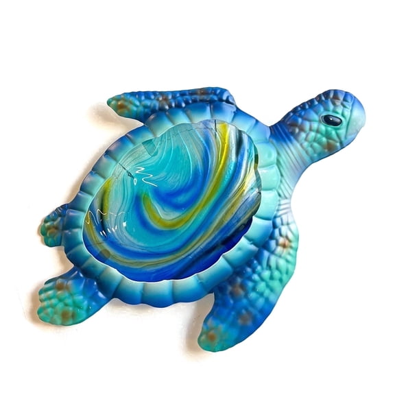 Liffy Sea Turtle Wall Decor with LED Lights,15" Metal & Glass Ocean Wall Decor for Patio,Pool
