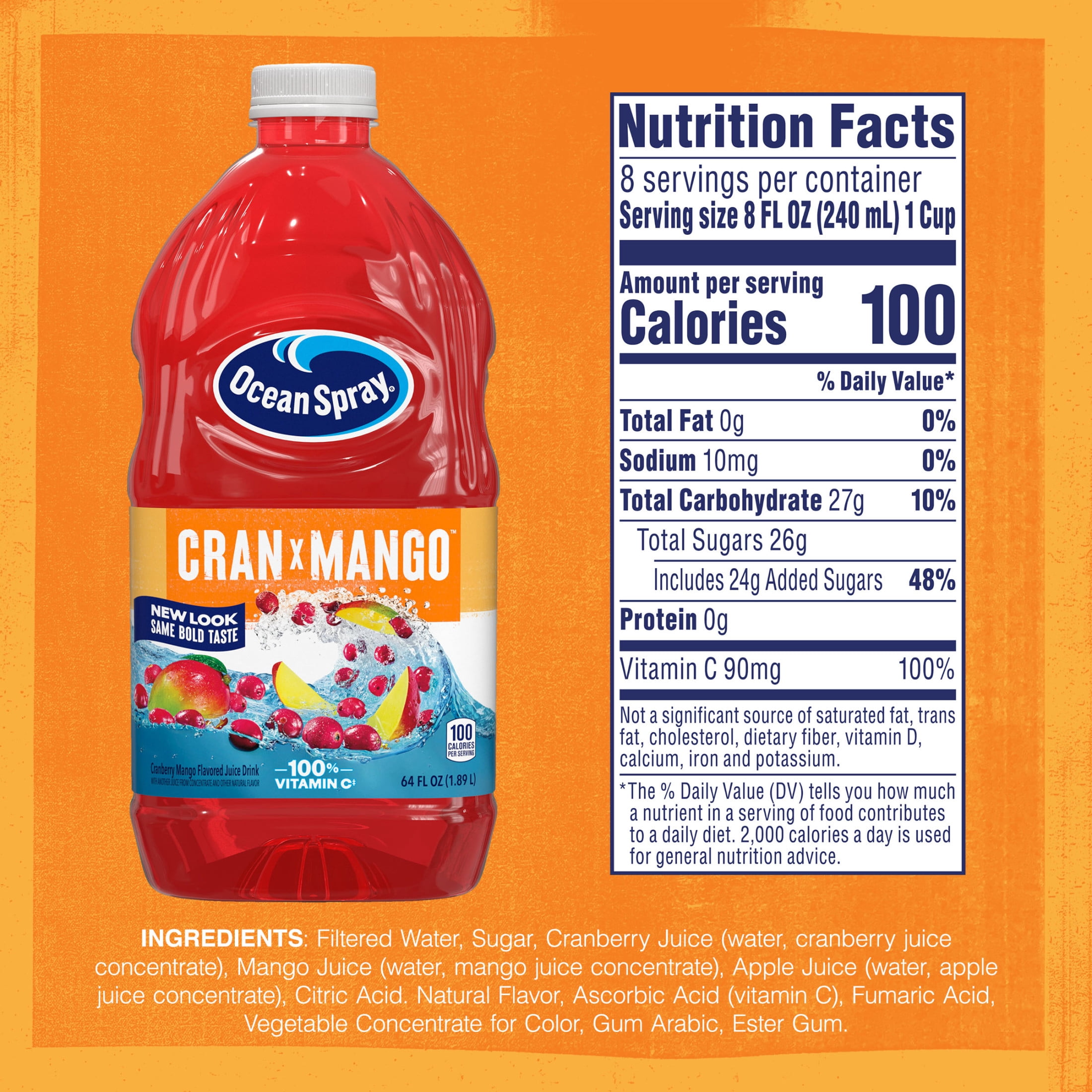 (8 pack) Ocean Spray® Cran-Mango™ Cranberry Mango Juice Drink, 64 fl oz Bottle