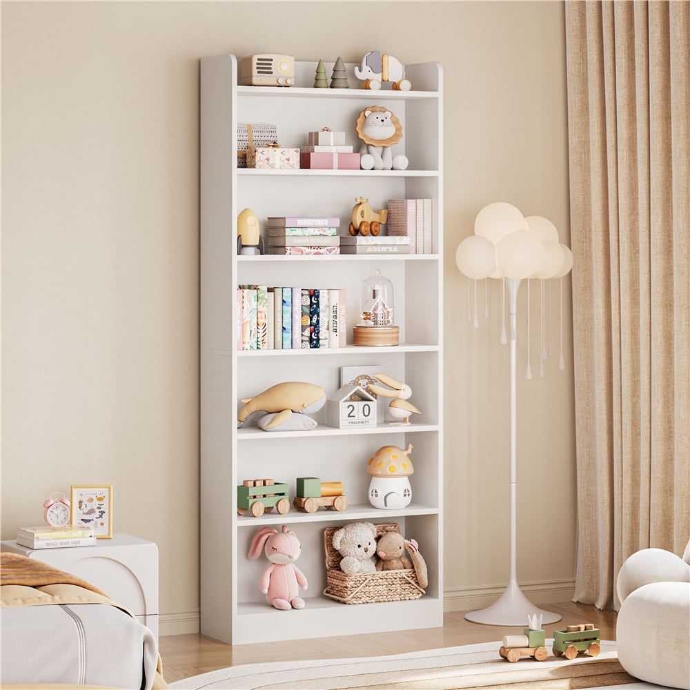 Renwick Wooden 7 Layer Open Shelf Bookcase with Compartment, White