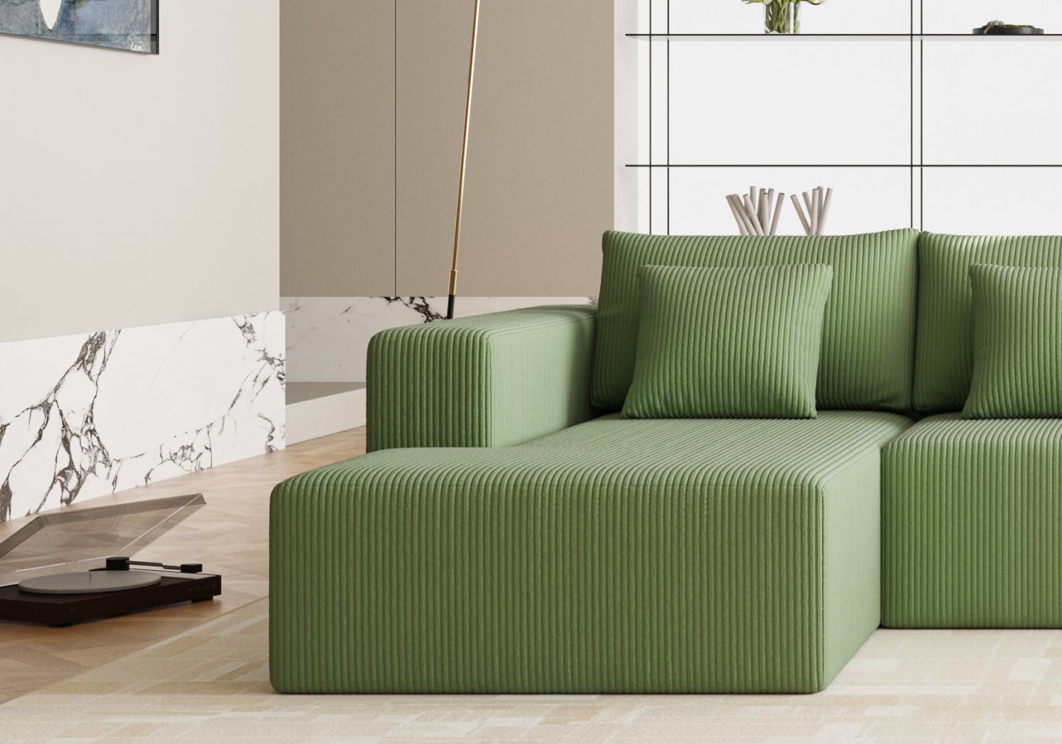 Gewnee Luxury Oversized Deep Seat Corduroy U-Shaped Modular Sofa with Chaise - for Living Room, Office