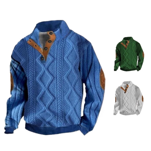 Wxolcjlv Men Cable Knit Pullover Sweater Button Collar Cut Winter Outer Sweaters