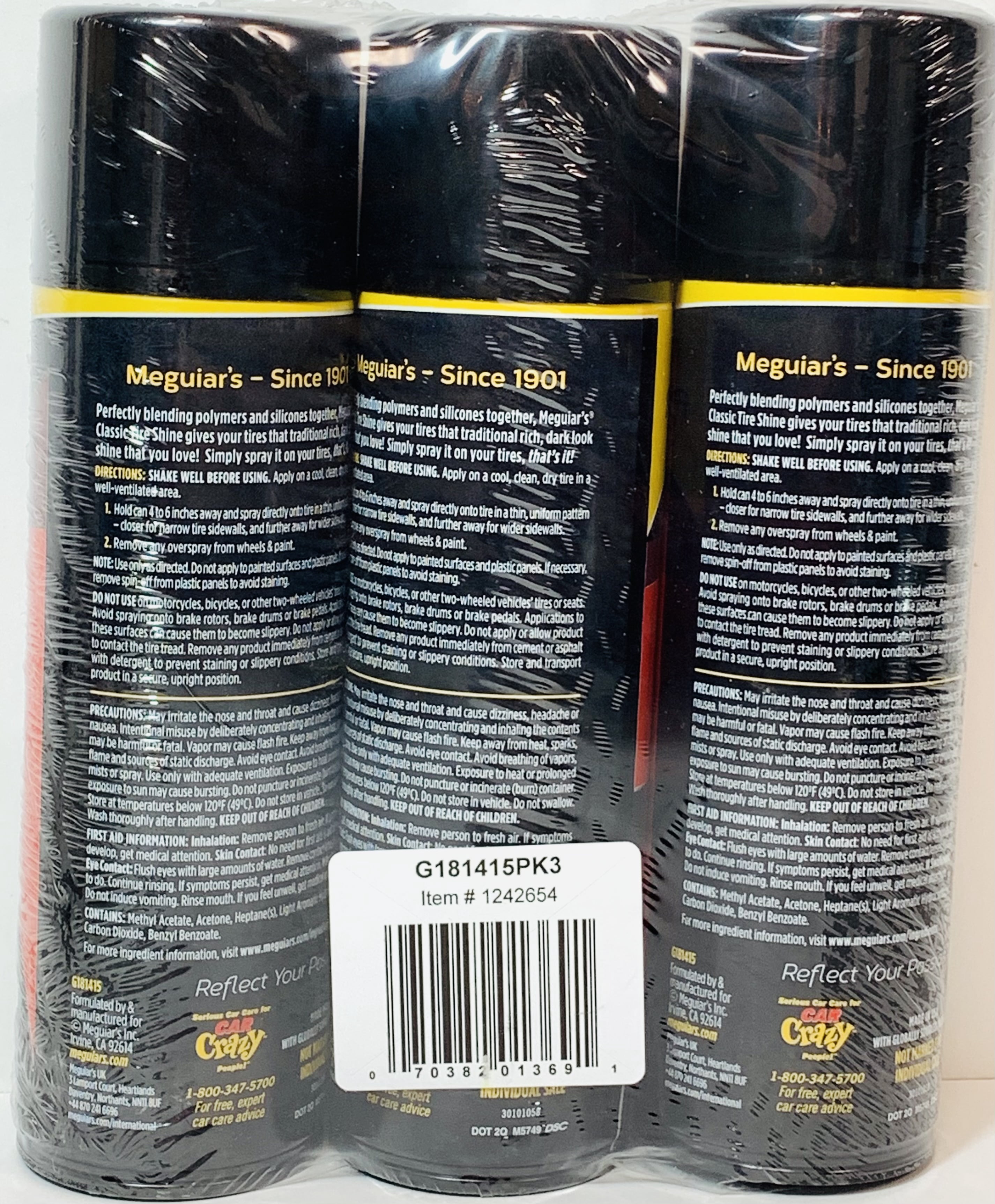 Meguiar's Classic Tire Shine 3 Pack Tire & Wheel Care Set 3 Cans Shine