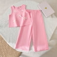 thumbnail image 2 of Wxirdiow Summer Outfits for Toddler Girls Clothes Kids Clothes Girls Rib Crop Tank Tops + Pleated Wide Leg Pants Girls 2 Piece Summer Outfits Pink Size,7-8 Years, 2 of 9