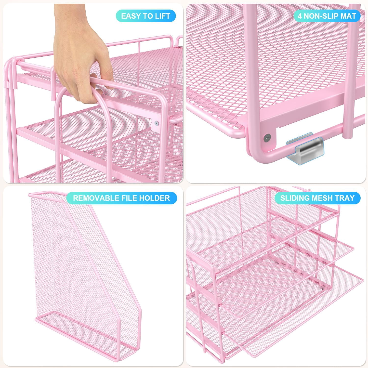 4-tier Paper Organizer With Magazine Holder  Desk Organizers And Accessories & Workspace File For Office Supplies Storag (pink 4-tier)