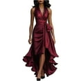 thumbnail image 2 of Women's Party Dress Slit Dress V-Neck Sleeveless Solid Color Irregular Hem Midi Length Sexy Evening Gown for Banquet Dinner Date Night,Wine,L, 2 of 8