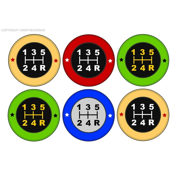 x6 Speed Manual Pattern Shifter Shift Knob Vinyl Sticker Decals - 2" Each