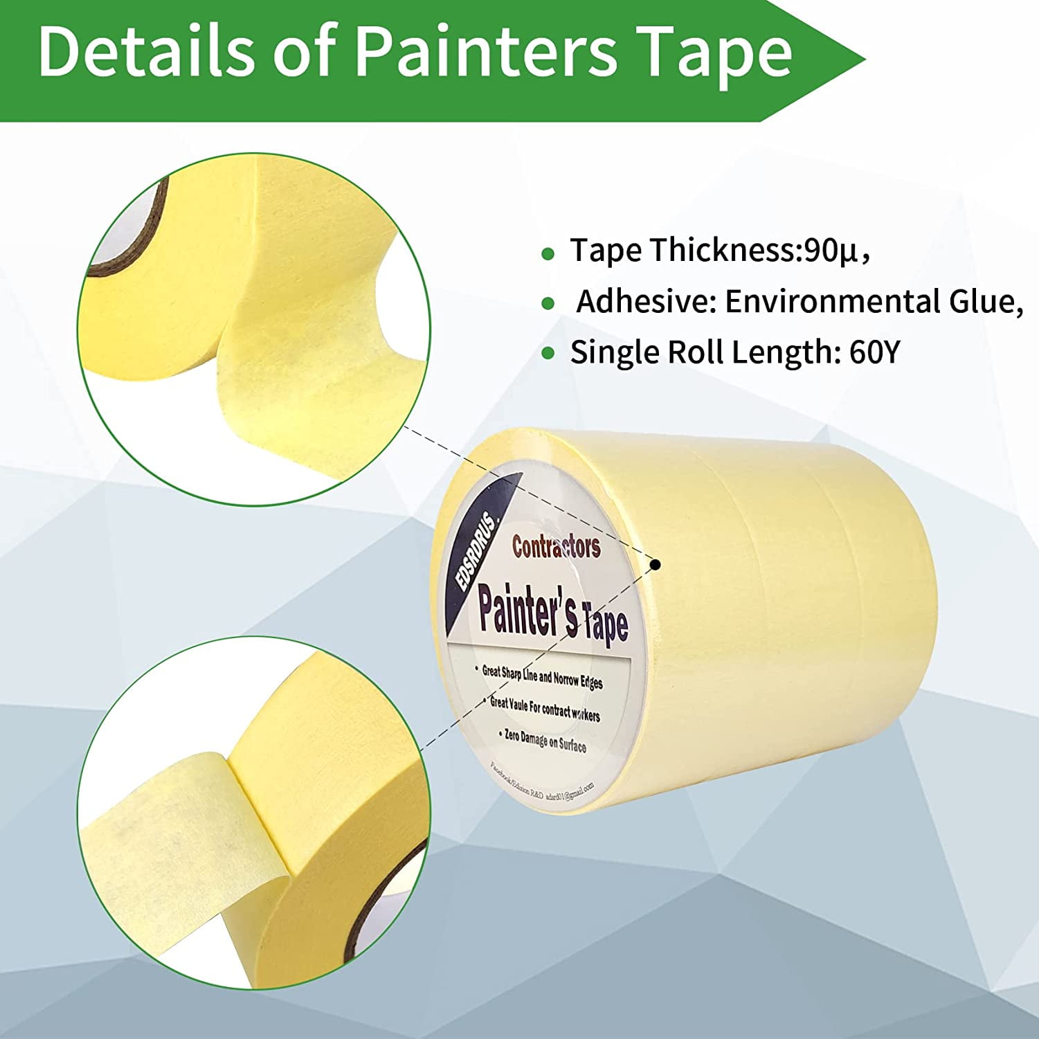 EDSRDRUS Rough Surfaces 1.42 inchs Green Painter's Tape 3 Rolld x 60 Yards  Masking Tape, 30-Day Clean Removal Easy-Tear, Wall Painting Tape,  Residue-Free(1.42 Inch x 60 Yard, Green) - Yahoo Shopping