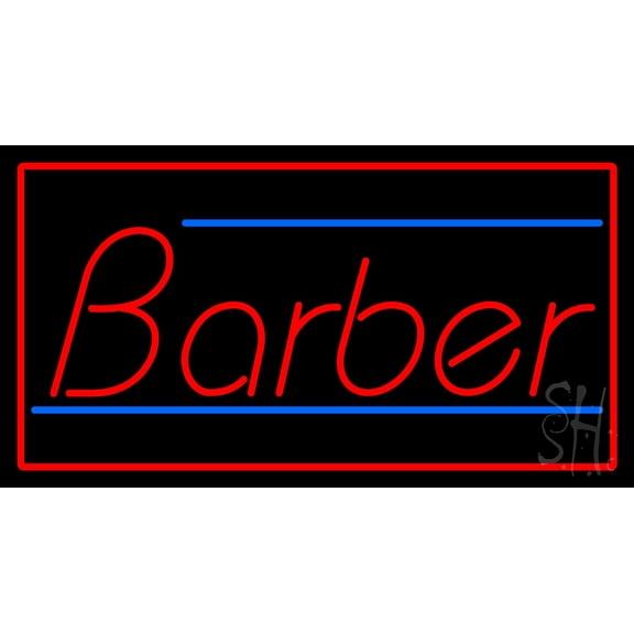 Red Barber Blue Lines with Red Border LED Neon Sign 20 x 37 - inches, Black Square Cut Acrylic Backing, with Dimmer - Bright and Premium built indoor LED Neon Sign for Defence Force.