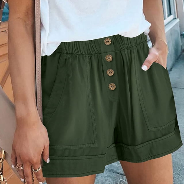 Pantalones cortos de tiro alto para mujer NikouMX informales de verano cómodos con botones delanteros