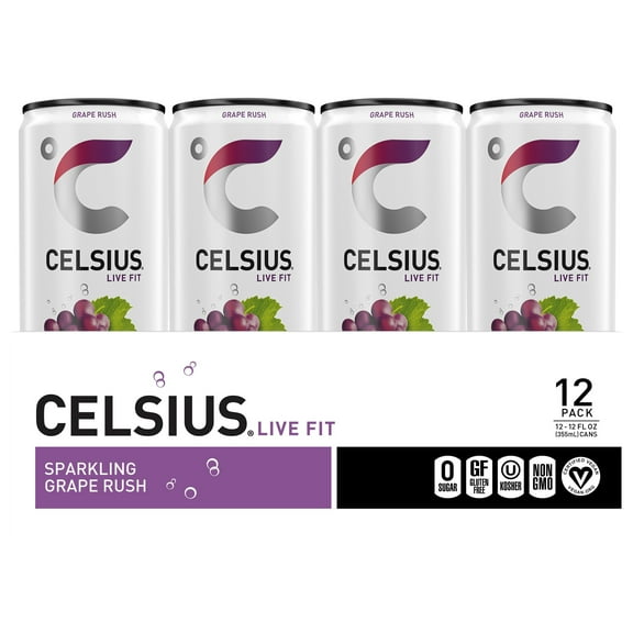 Celsius Sparkling Zero Sugar Energy Drinks 12 pk Cans - Grape Rush - 12 oz