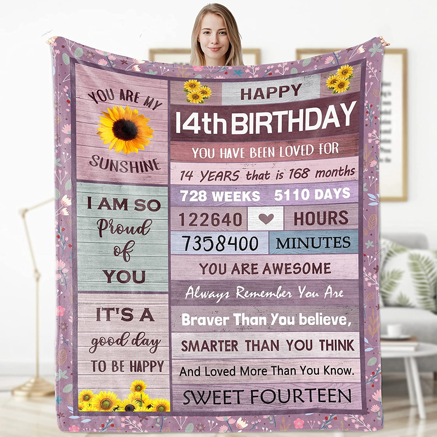 14 Year Old Girl Gift Ideas Birthday Gifts for 14 Year Old Girl Happy 14th  Birthday Decorations Gifts for Teen Girls Daughter Sister Granddaughter  Flannel Fleece Throw Blanket 60X50 - Pink 