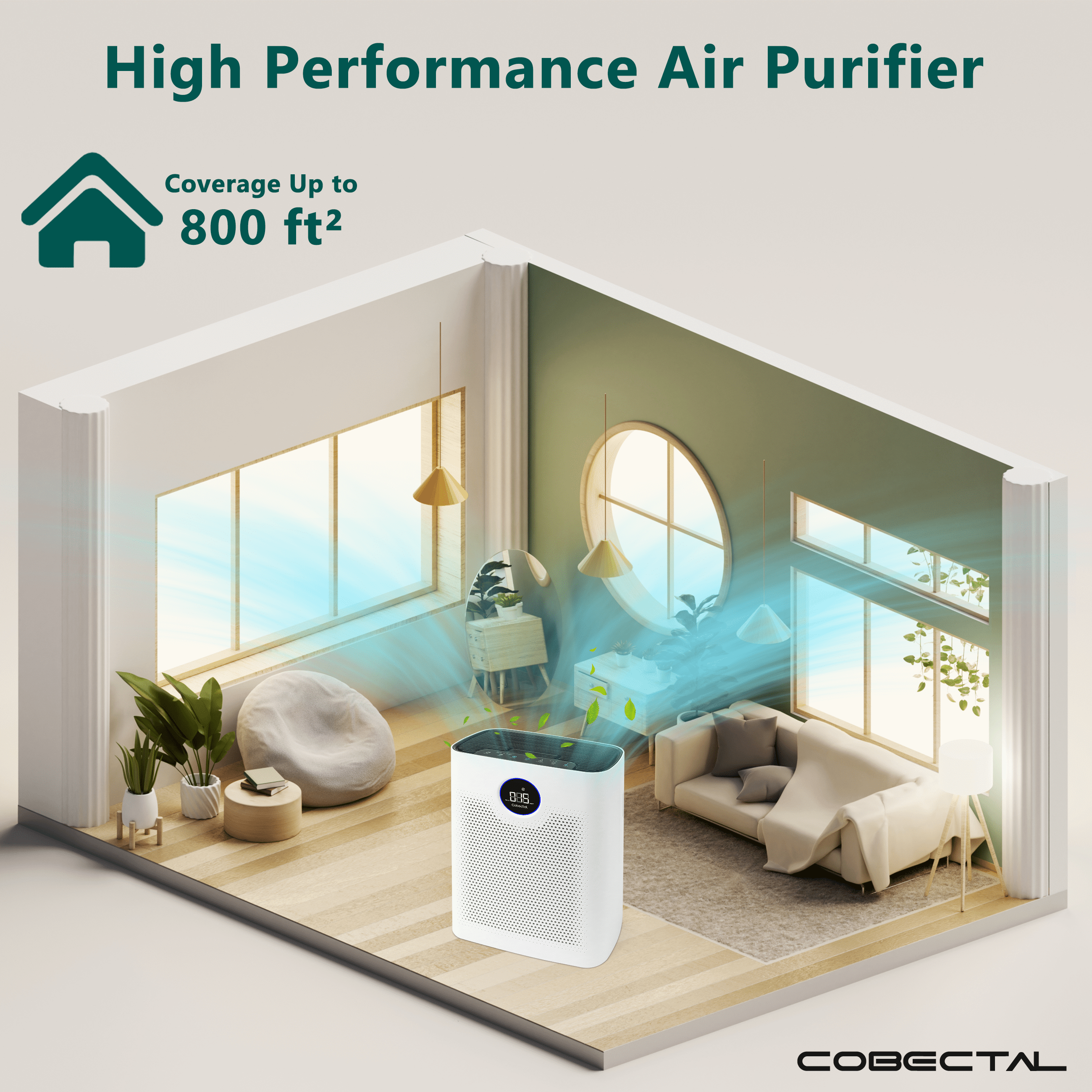 Cobectal ZQA-8000A Air Purifiers for Home,H14 HEPA Filter Air Purifier for Pet, Lager Room
