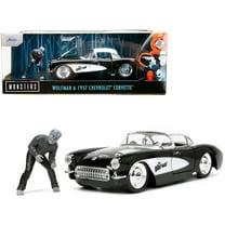 1957 Chevrolet Corvette Black with White Top and Wolfman Diecast Figure "Universal Monsters" "Hollywood Rides" Series 1/24 Diecast Model Car by Jada