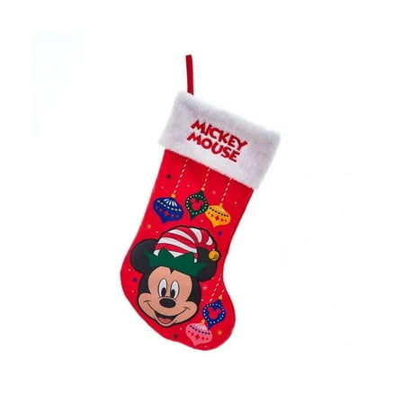 Kurt Adler Officially Licensed Disney Applique Christmas Stocking with Plush Collar, Mickey Mouse, 19"