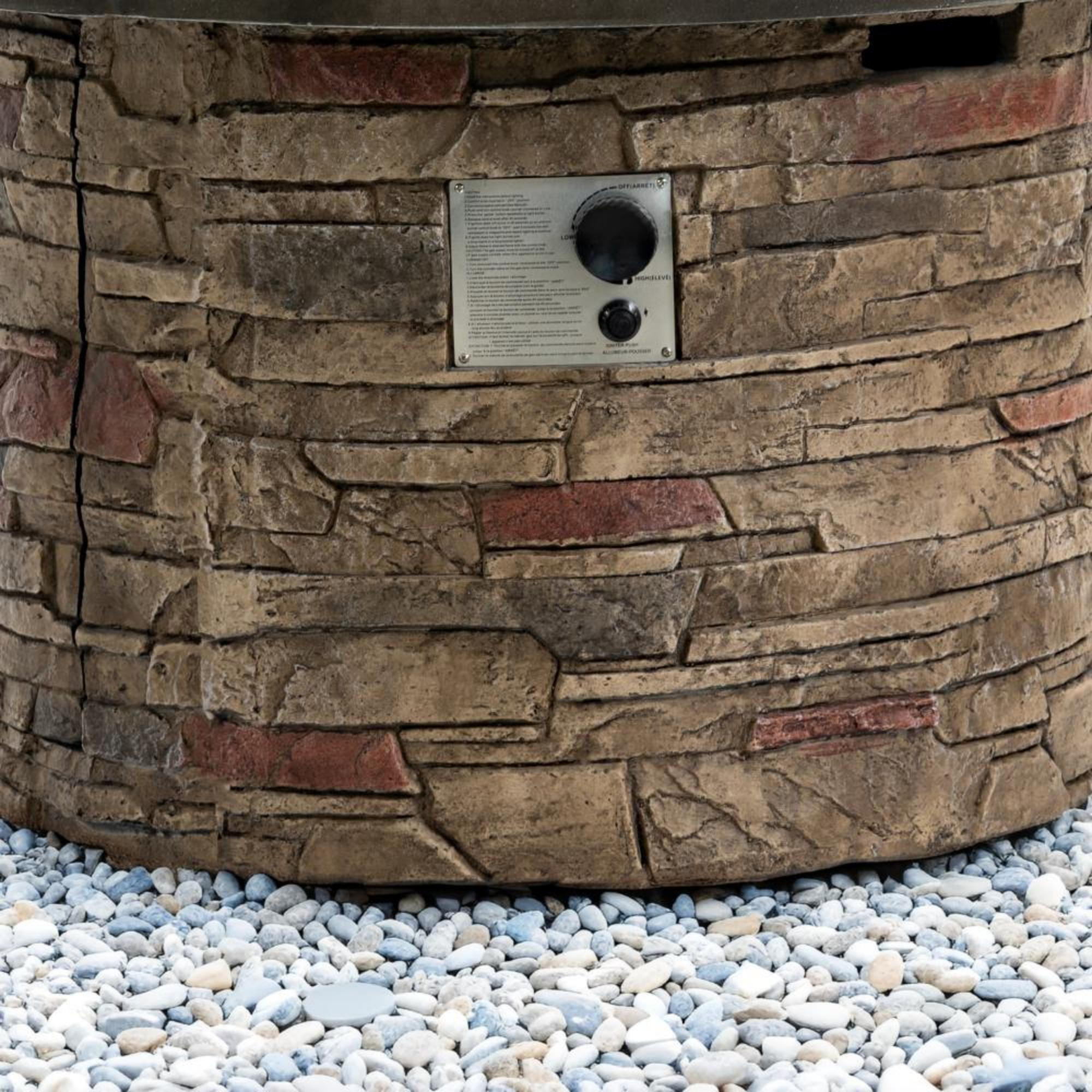 36" Propane Gas Fire Pit Table, 50,000 BTU Round Outdoor Concrete Fire Pit with Stainless Steel Burner, Pulse Ignition, Hidden Tank Storage & Lid, Optional Natural Gas Conversion for Patio, Garden