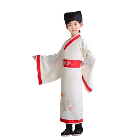 DGMIOCS Chinese Traditional Hanfu Dress Suit for Boys and Girls Han Dynasty Ancient Party Dress Culture Clothing Party Carnival Yellow 7-8Years