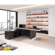 Vivvoo 78.7 Black L Shaped Executive Desk with Drawers Light for Home Office(Left Return)