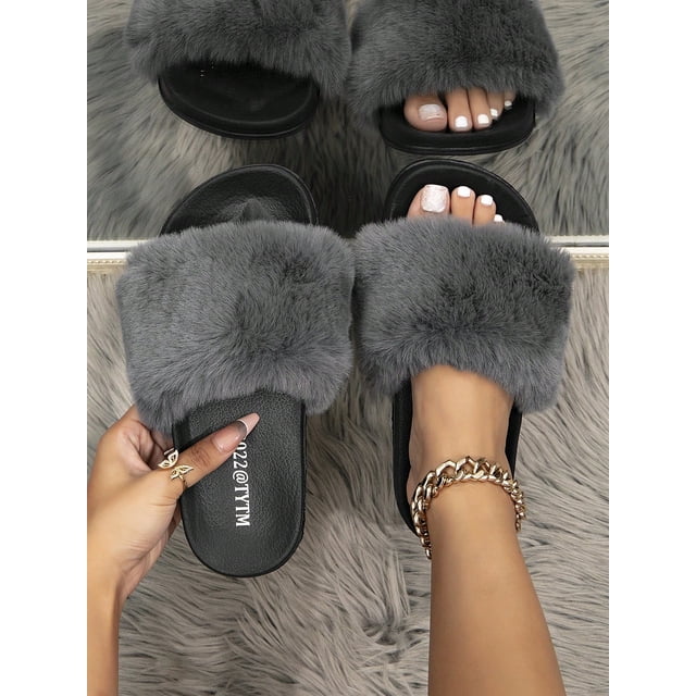 Women's Fashionable And Versatile Outdoor & Indoor During Winter Plush Slipper, Anti-slip