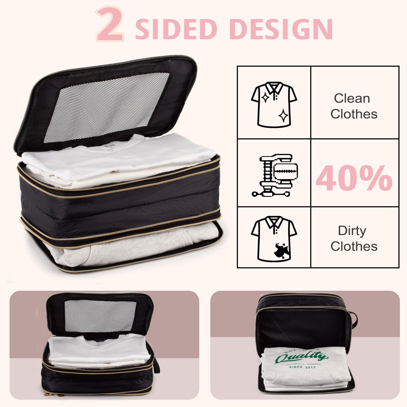 TRIPGEAR 3‑Set Double‑Deck Compression Packing Cubes, Lightweight Travel Luggage Organizer