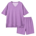 thumbnail image 4 of Iyufng Old Girls 2 Piece Outfits Summer Casual Sets Solid Color V-Neck Short Sleeve Top and Shorts 4-15 Years, 4 of 7