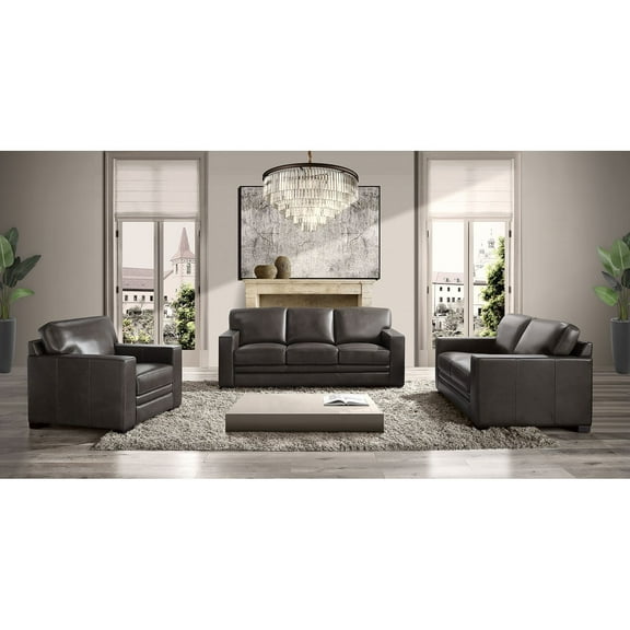 Emery 3-Piece Top-Grain Leather Sofa Set, Assorted Colors